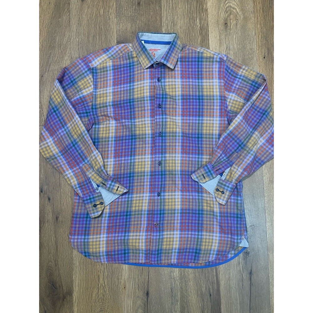 Luciano Visconti Men’s Medium Button-Down Shirt – Multi-Color Plaid Long Sleeve